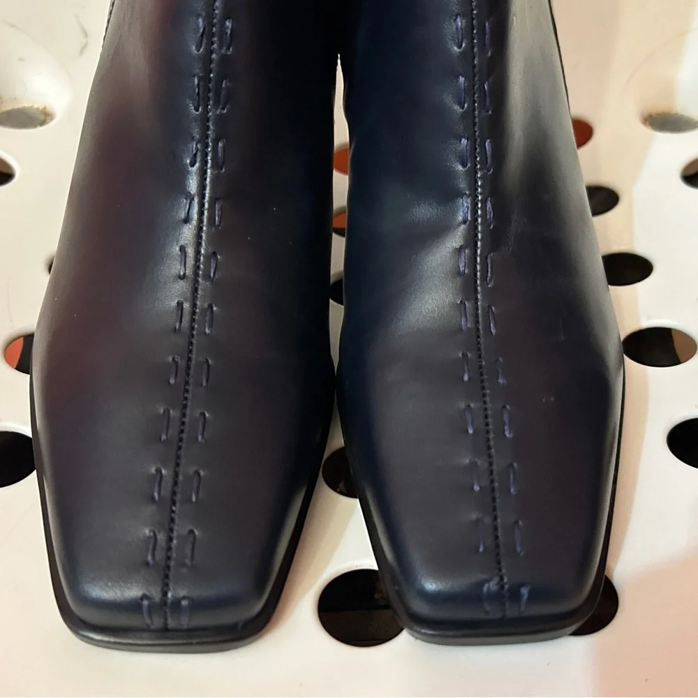 Markon Black Leather Ankle Boots 8M Brazil Square Toe Stitched Detail Heel Goth - Picture 6 of 7